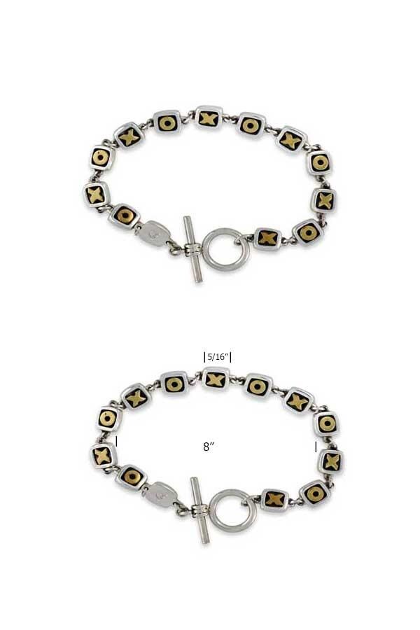 Hugs and Kisses: XOXO Mixed Metal Toggle Bracelet, Far Fetched Jewelry, Vintage - detail view