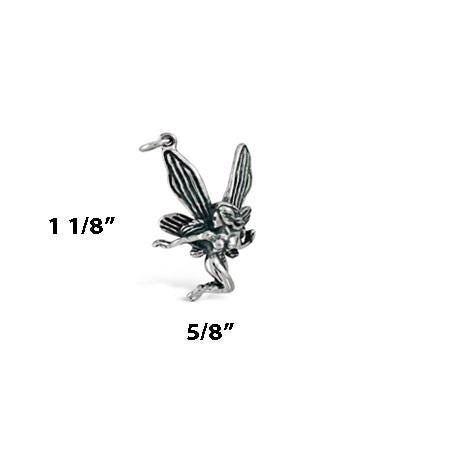 3D Sterling Silver Flying Fairy Charm: Whimsical Pendant - detail view