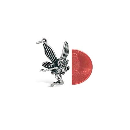 3D Sterling Silver Flying Fairy Charm: Whimsical Pendant - alternate angle